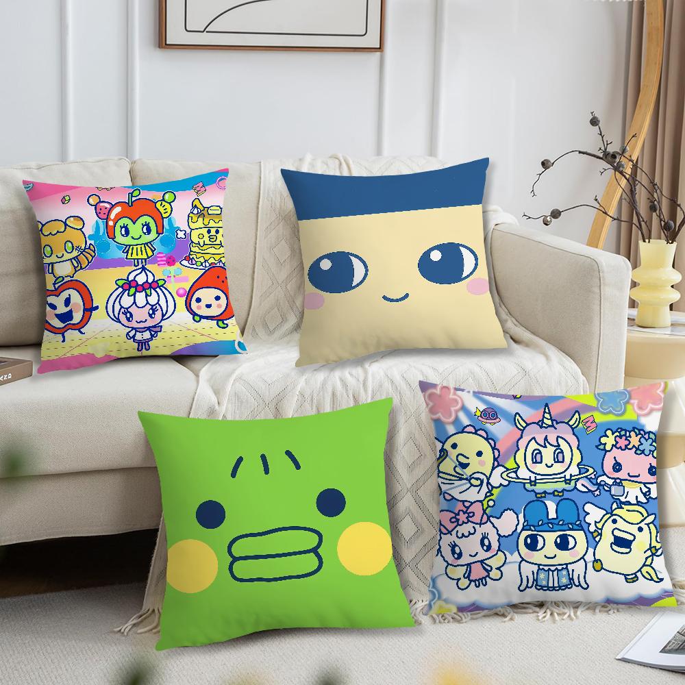 Funny Carton T-Tamagotchi Kuchipatchi Cushion Cover Soft Pillow Case for Sofa Living Room Home Office Decor Protective Covers