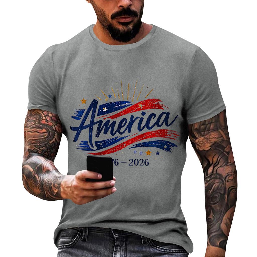 Men's Loose And Casual Flag-print T-shirt, Short Sleeve Shirt