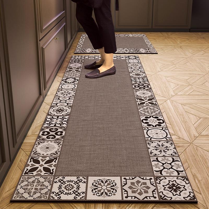 Pvc Kitchen Floor Mat Retro Style Non-slip Oil-proof Carpet Leather Waterproof Foot Mats Long Strip Home Decoration Rug Alfombra
