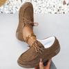 Women Plus Size Canvas Platform Loafers Winter European American Style Lace Up Casual Rocker Shoes