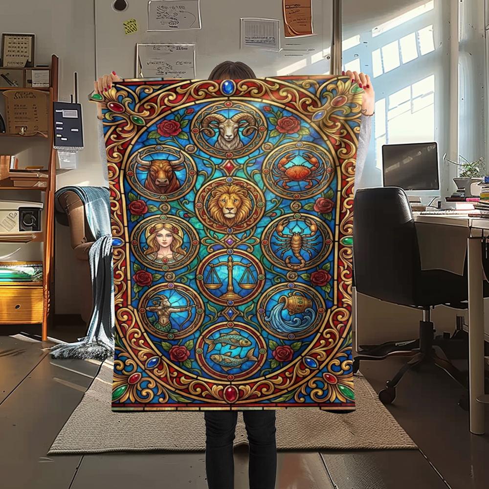 1Pc Constellations Print Flannel Blanket, High Quality Comfortable for All Seasons, Home Decor, Warmth and Comfort, Perfect for Christmas Gifts W147