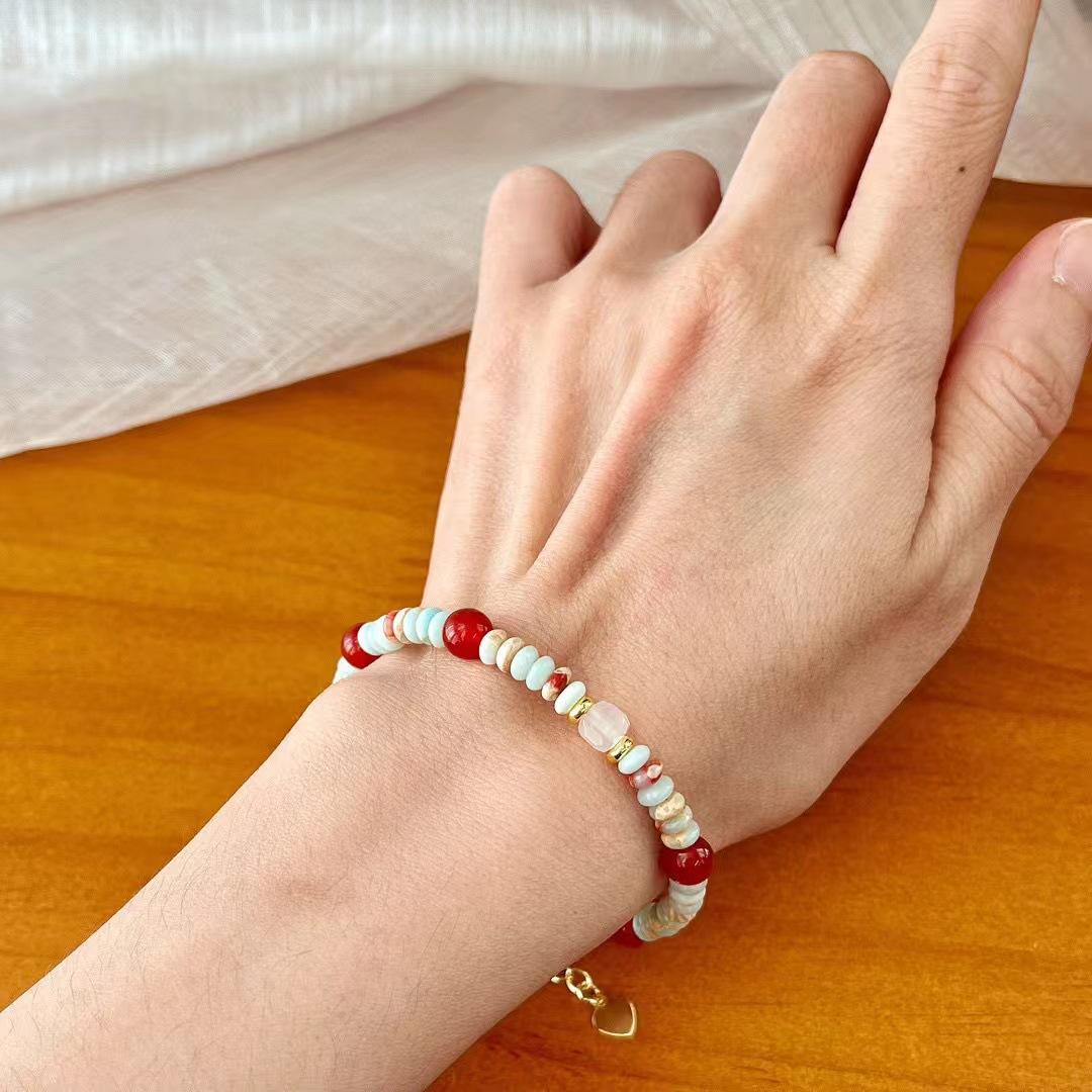 Retro Natural Chalcedony Artificial Calcite Flying Saucer Bracelet