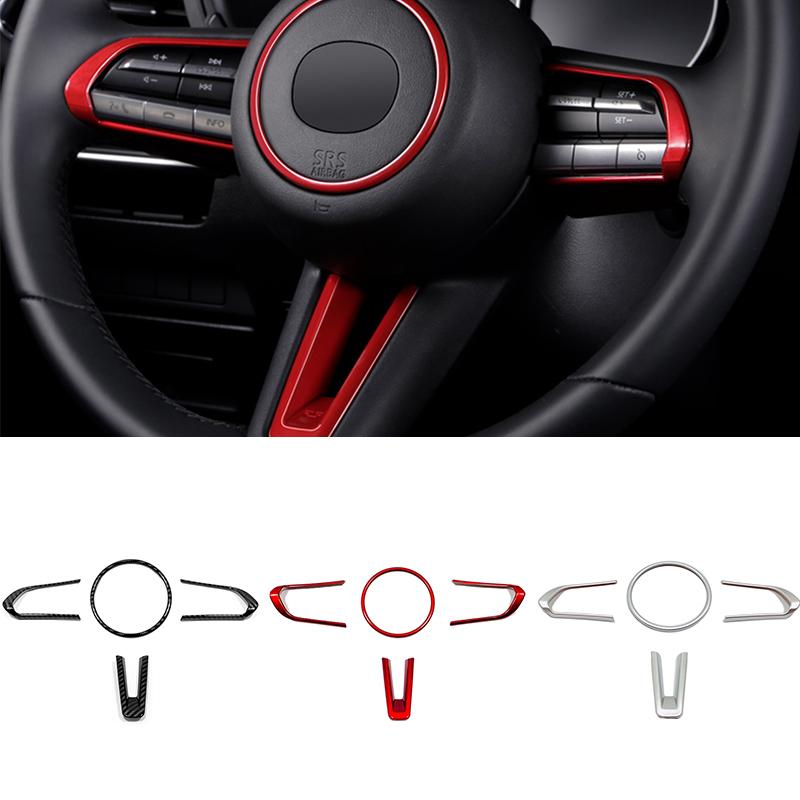 

For Mazda 3 CX-30 2019-2025 ABS Matte/Carbon/Red Car Steering Wheel Button Frame Circle Cover Trim Sticker Styling Accessories