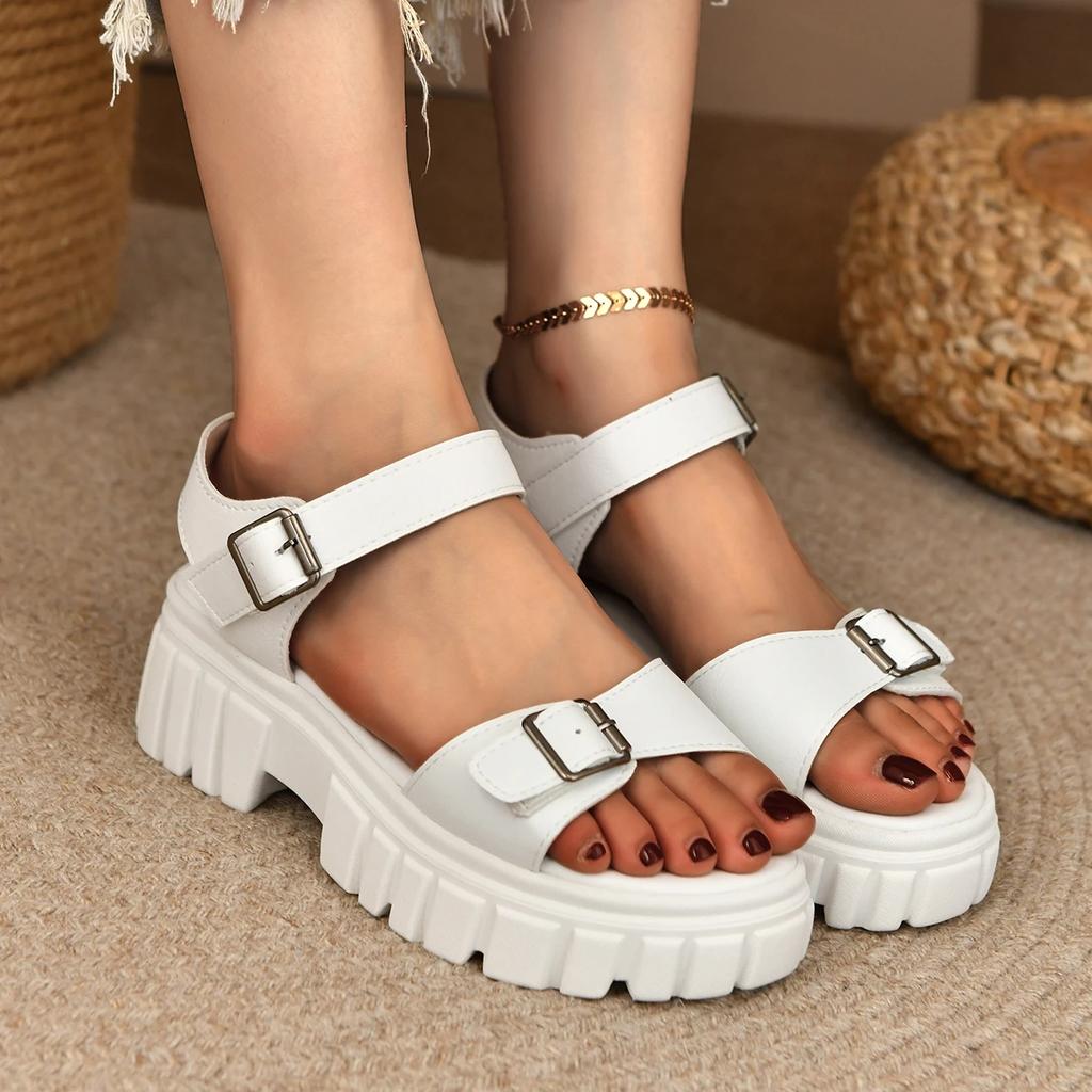 2025 New Women Sandals Round Toe Open Back Strap Slip-On Shoes for Women Plus Size Casual Thick Sole Solid Color Women Sandals
