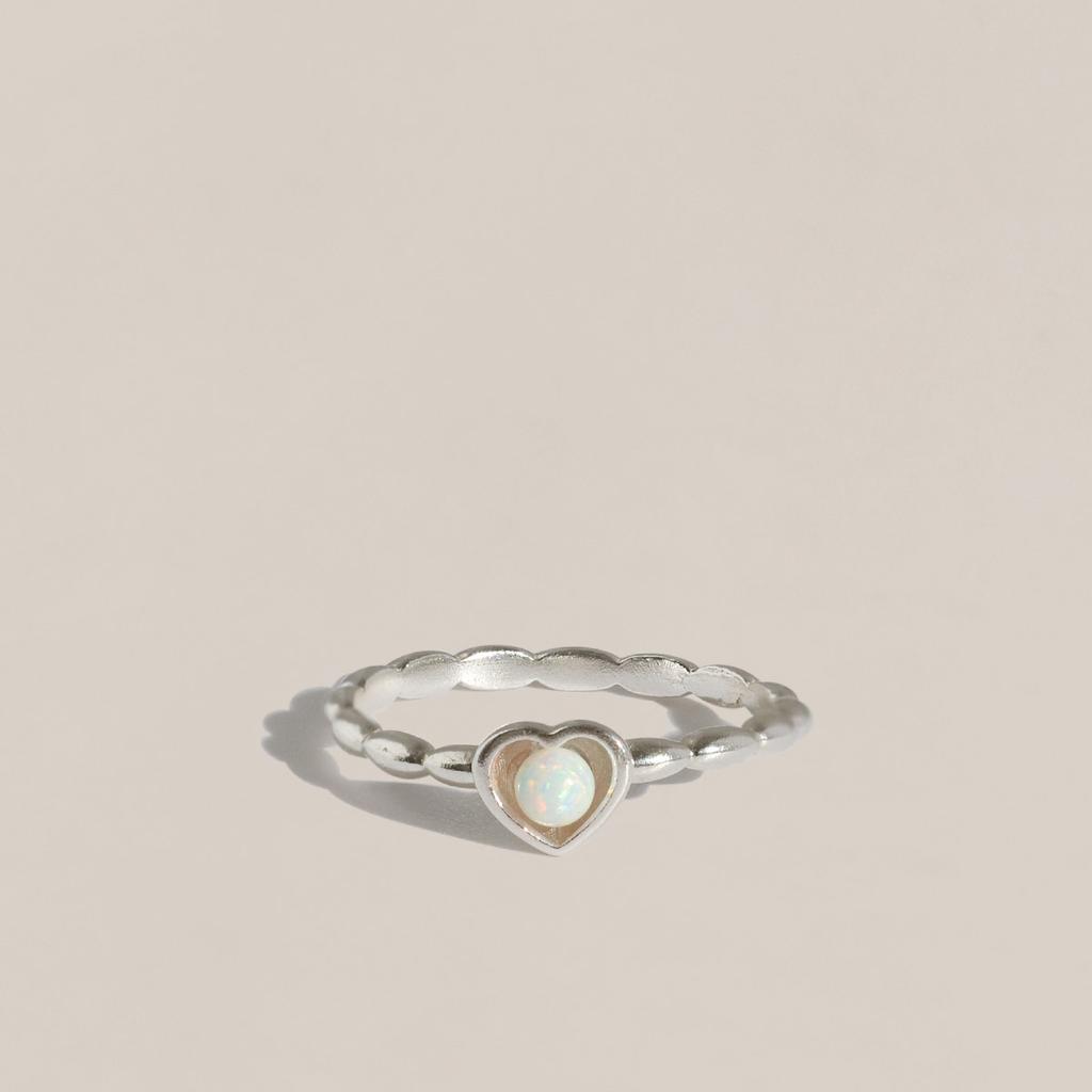 47Bag 925 Silver Opal Gemstone Heart Ring Lani
