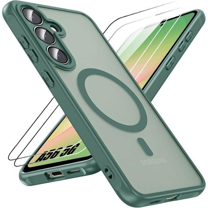 Coque de protection - BOOLING - Samsung Galaxy A56 5G - Vert Nuit - Protection Caméra - 2 Verres Trempés