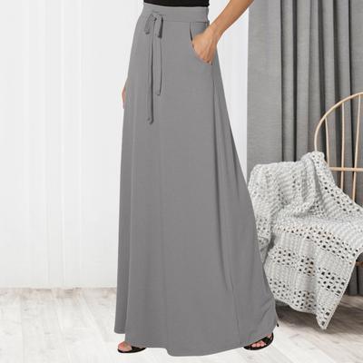 Falda larga para mujer, ajustable, con cordón, cintura alta, color liso, con bolsillos, informal, para trabajar.