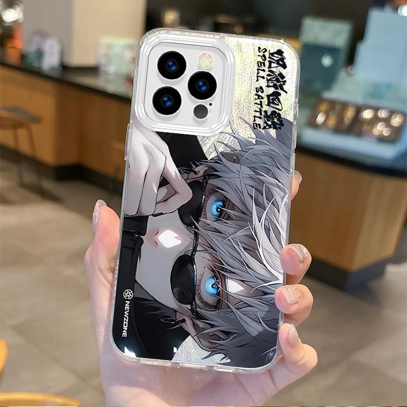 Anime Jujutsu Kaisen Satoru Gojo Gradient Phone Case for iPhone 16 15 14 13 12 11 8 7 6 Pro Max Plus XS XR Hard Shockproof Cover