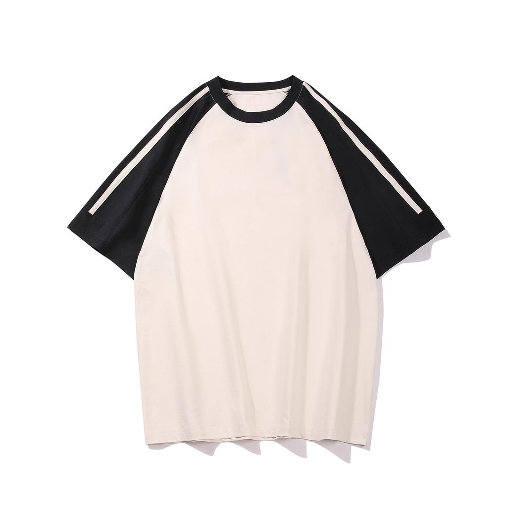 Contrast-Color Drop-Shoulder Crew-Neck Short-Sleeve T-Shirt American-Style Quick-Dry High-End Loose-Fit Casual Men's Top