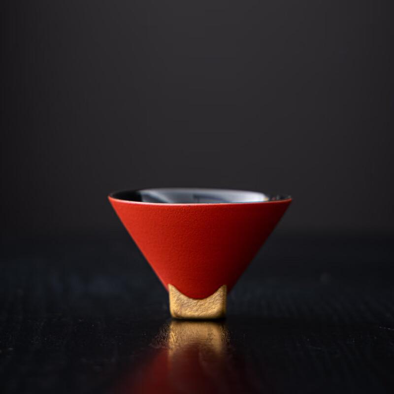 Shang Qi Gold-Rimmed Frosted Red Ceramic Teacup
