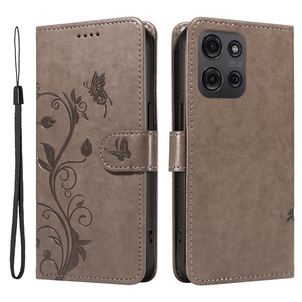 For Motorola Moto G75 5G PU Leather Cases Flower Pattern Wallet Stand Phone Cover with Strap