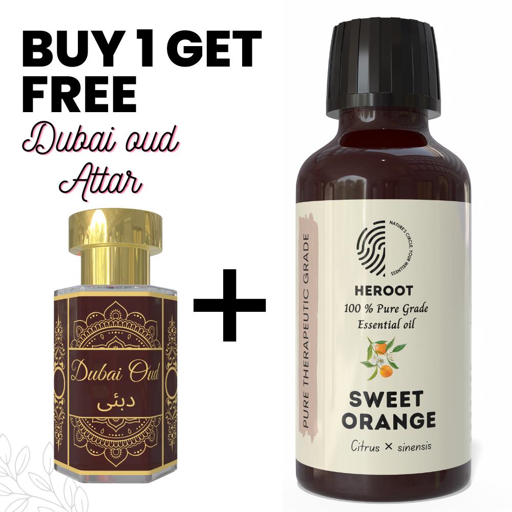 Olio Essenziale di Arancia Dolce 10ml per Aromaterapia e Profumazione Casa ricevi 1 Attar da 6 ml Gratis – Aqua AQ, Dubai Oud, Aura, White Oud