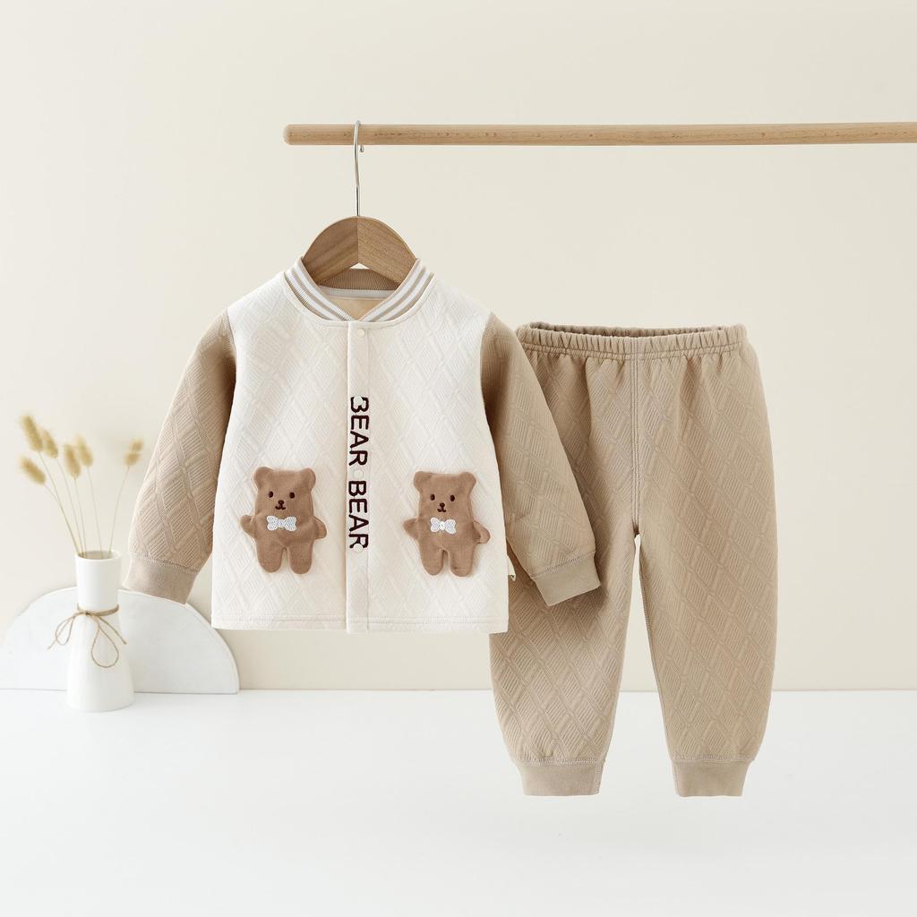 Children's Quilted Warm Underwear Set – Thick 2-Piece for Baby, Spring & Autumn.