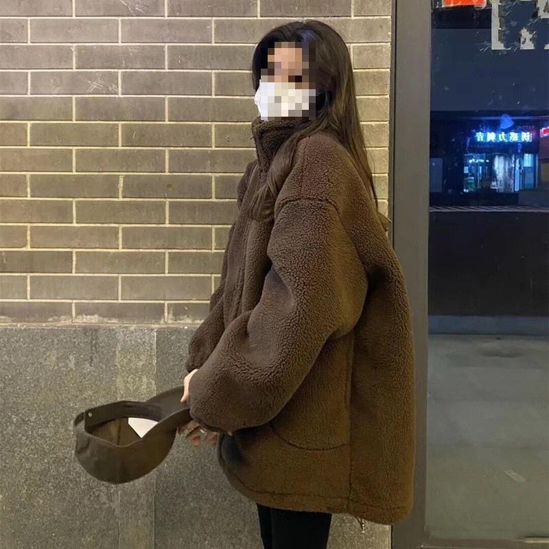 Winter New Lamb Wool Coat Women's Thickened Large Warm Plush Coat