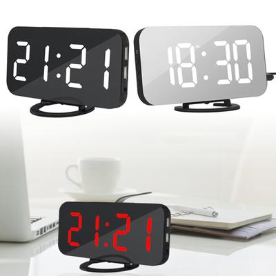 CO&LO Modischer digitaler LED-Spiegel, Dual-USB-Anschluss, wiederaufladbarer Dimmer, Schlummerwecker