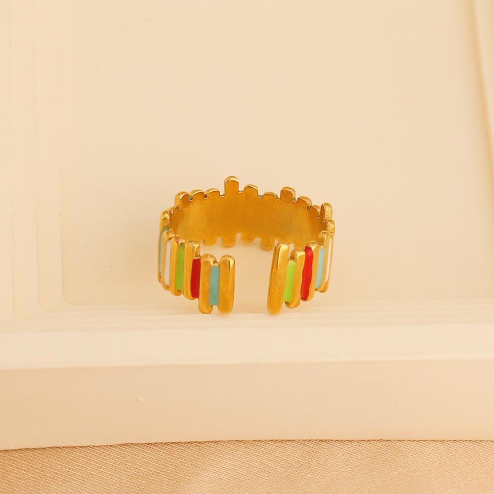 New Irregular Geometric Stainless Steel Adjustable Ring with Color Drip Finish