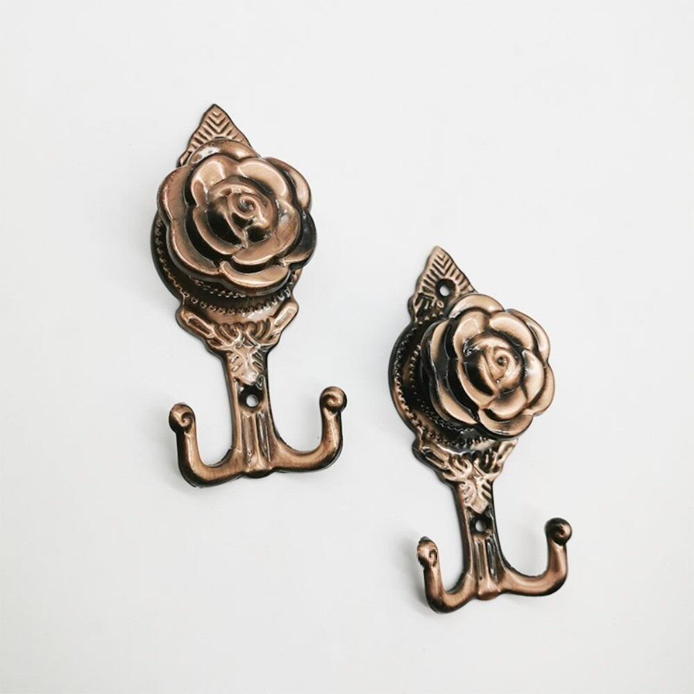 1 Pair Metal Material Curtain Holdback Rose Design Wall Mounted Retro Drapery Holder Multifunctional with Screw Window Holder