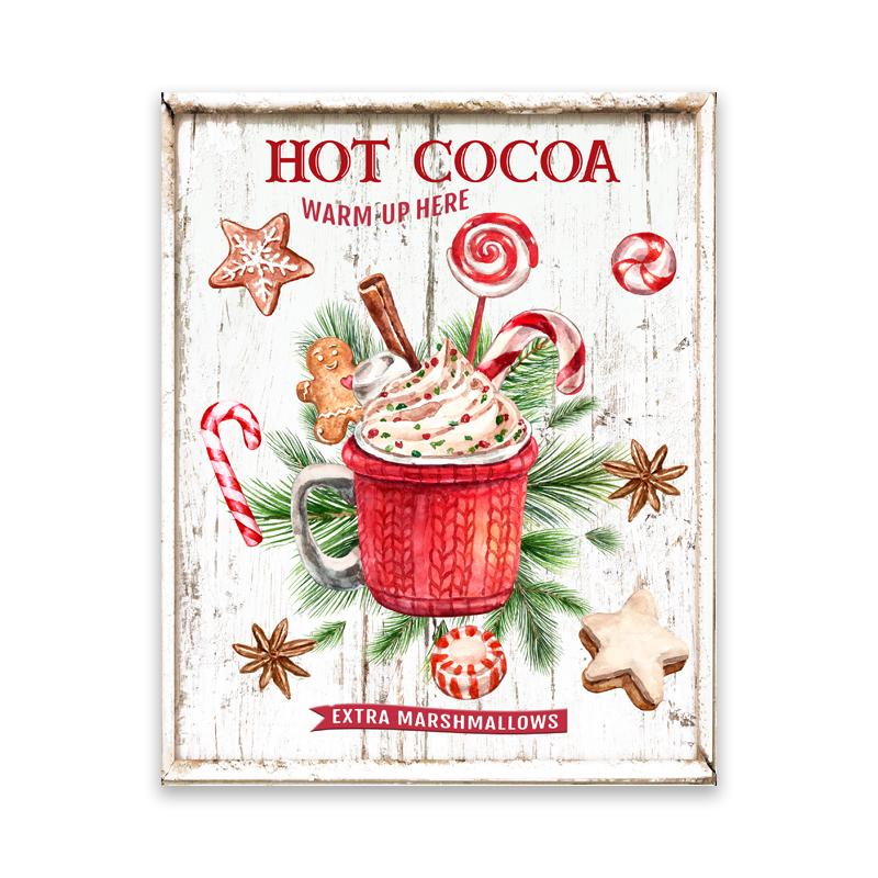 Kitchen Christmas Wall Art Print Hot Chocolate, Candyland Express, Gingerbread Bakery Sign Poster Vintage Canvas Painting Decor