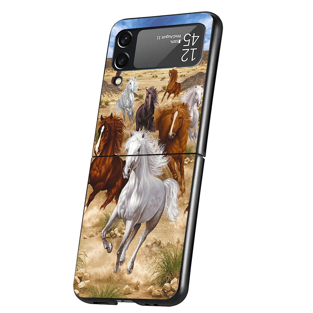 Horse Great Beauty Galloping Cover Phone Case For Samsung Galaxy Z Flip 7 6 5 4 3 5G Flip7 Flip6 Flip5 Flip4 Flip3 Black Fundas
