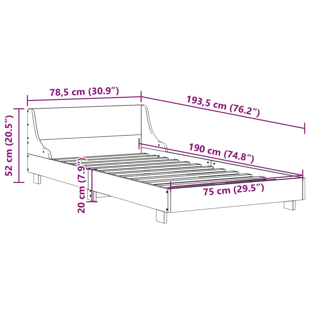 Solid Wood Bed Frame without Mattress White 75 x 190 cm Pine Wood