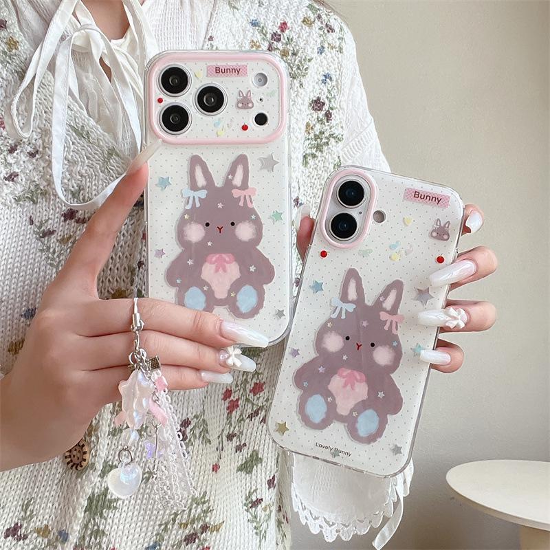 Colorful Stars & Rabbit Gold Foil Polka Dot Case for iPhone 17, 16 Pro Max, 15, 14