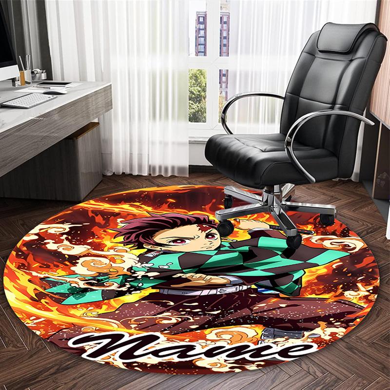 Customizable Demon Slayer6 Round Non-Slip Carpet - Ideal for Garden, Picnic, Office, Perfect for Decoration, Suitable For All Seasons