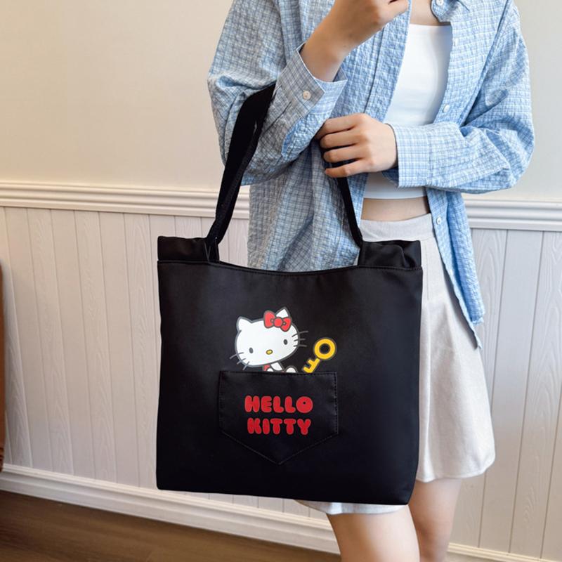 New Sanrio Hello Kitty Polyester Cotton Blend Tote Bag, Shopping Bag, Handbag, Shoulder Bag Women's Black 203397-1731-1