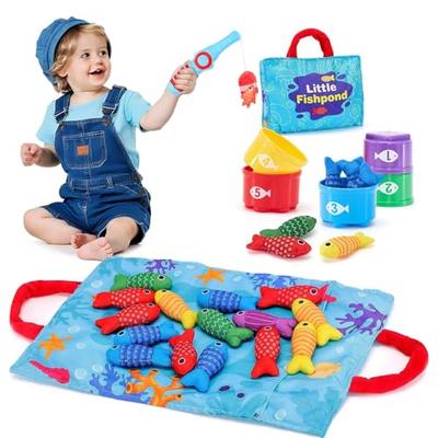 Kumomi Montessori Şekil Eşleştirme Balık Tutma Oyuncak Seti, 1, 2, 3 ve 4 Yaş İçin 22'si 1 Arada Kumaş Balık Tutma Oyunu Seti. Erken Gelişim, Parmak Eğitimi, Eğitici