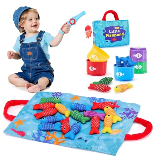 

Kumomi Montessori Shape Matching Fishing Toy, 22-in-1 Cloth Fishing Game Set for Ages 1, 2, 3, and 4. Early Development, Finger Training, Educational