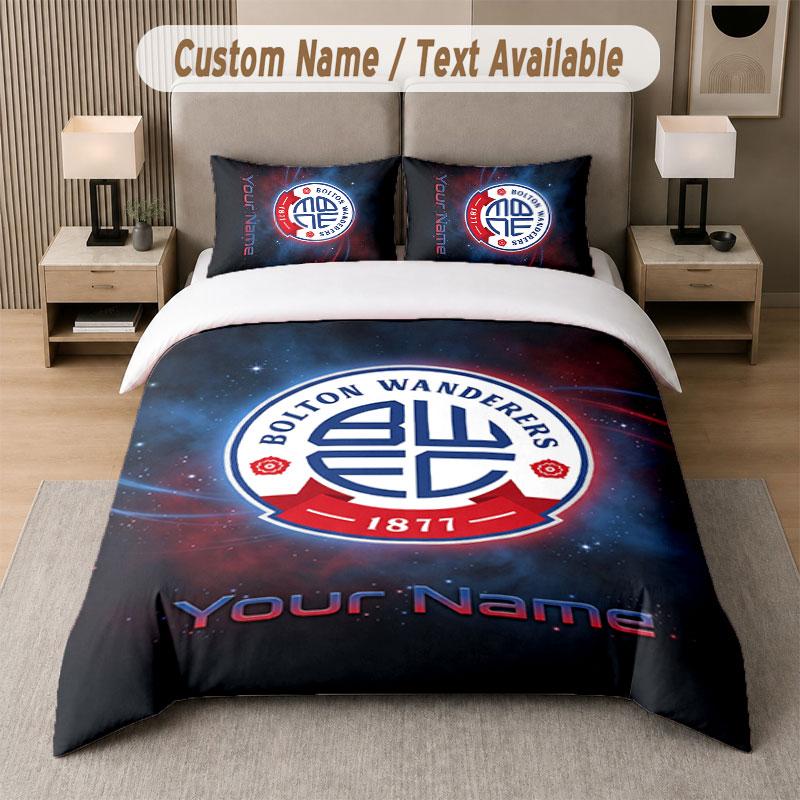 Maßgeschneidertes Bettwäsche-Set Bolton Wanderers FC Muster, Druck Name Text 1 Bettbezug plus 2 Kissenbezüge Heimtextilien