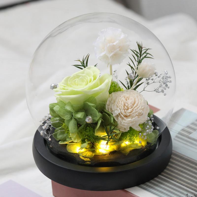

Wedding Decoration Decor Eternal Rose LED Light Preserved Flower in Glass Cover Mothers Day Gifts Birthday Party Valentines Day
