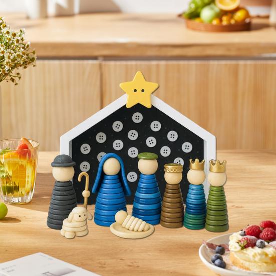 Yousheng DIY Button Nativity Scene Craft Kit with Buttons & Beads Handmade Christmas Ornament Activity for Kids Families Christian Holiday Decor