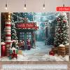 2D flat drawing of the winter wonderland of the Arctic Christmas Village background - made of polyester materialzyc