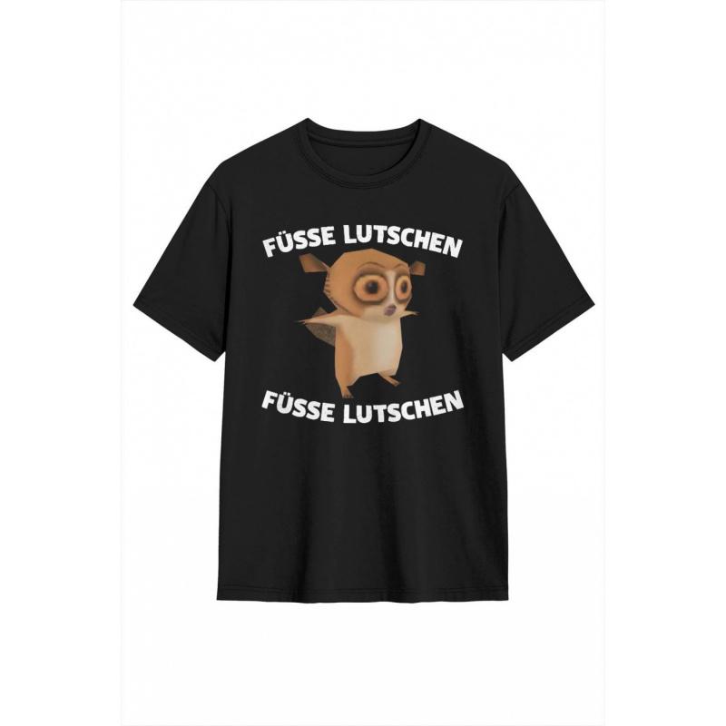 Feet Lutschen X Lemur Meme Funny T-Shirt | Casual Crew Neck, Regular Fit, Long Sleeve, Slight Stretch Fabric, All-season, Print Pattern, 180g