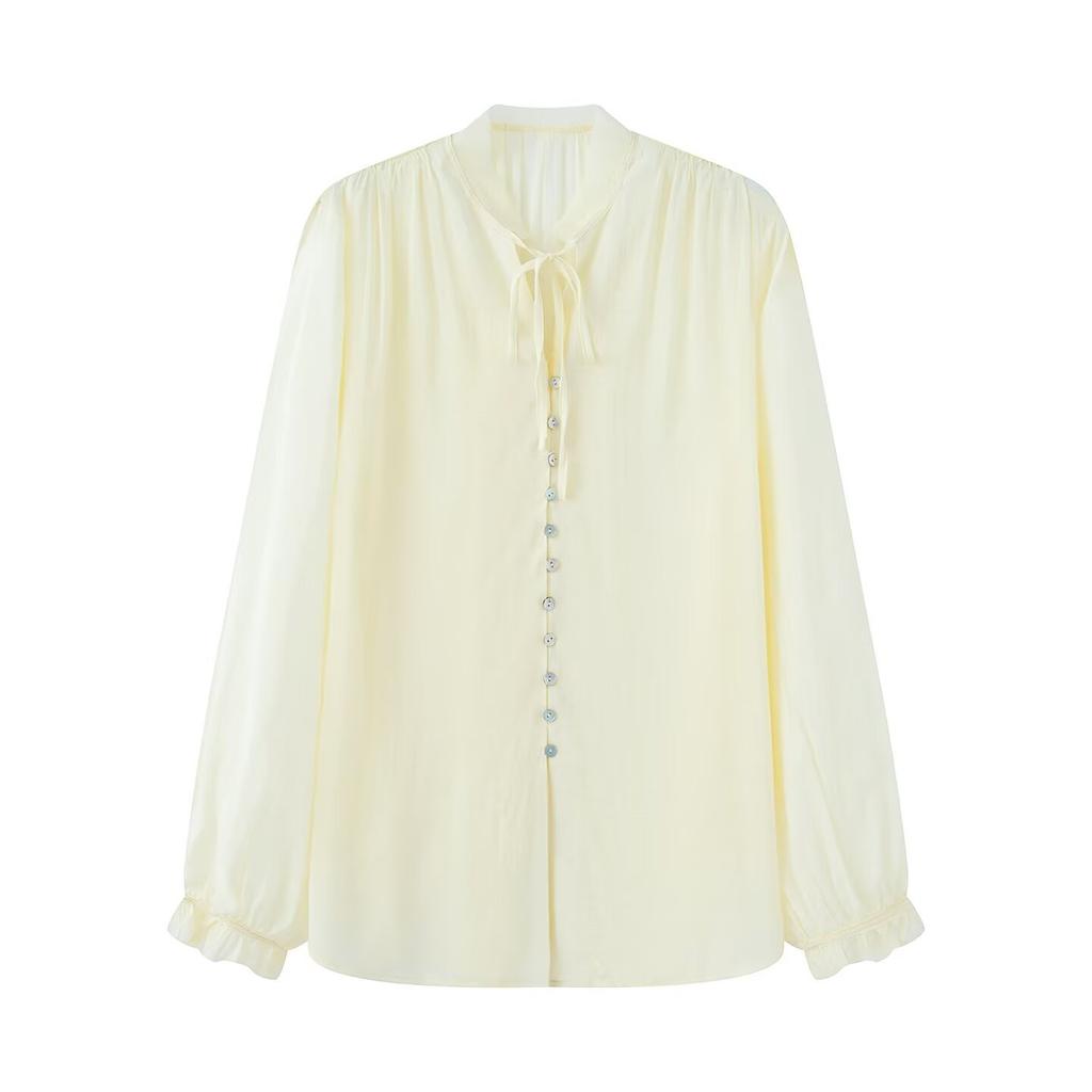 European and American French Style, Women's Clothing Fashion Versatile Commuter ZW Series Bow Vertical Long Sleeve Lining