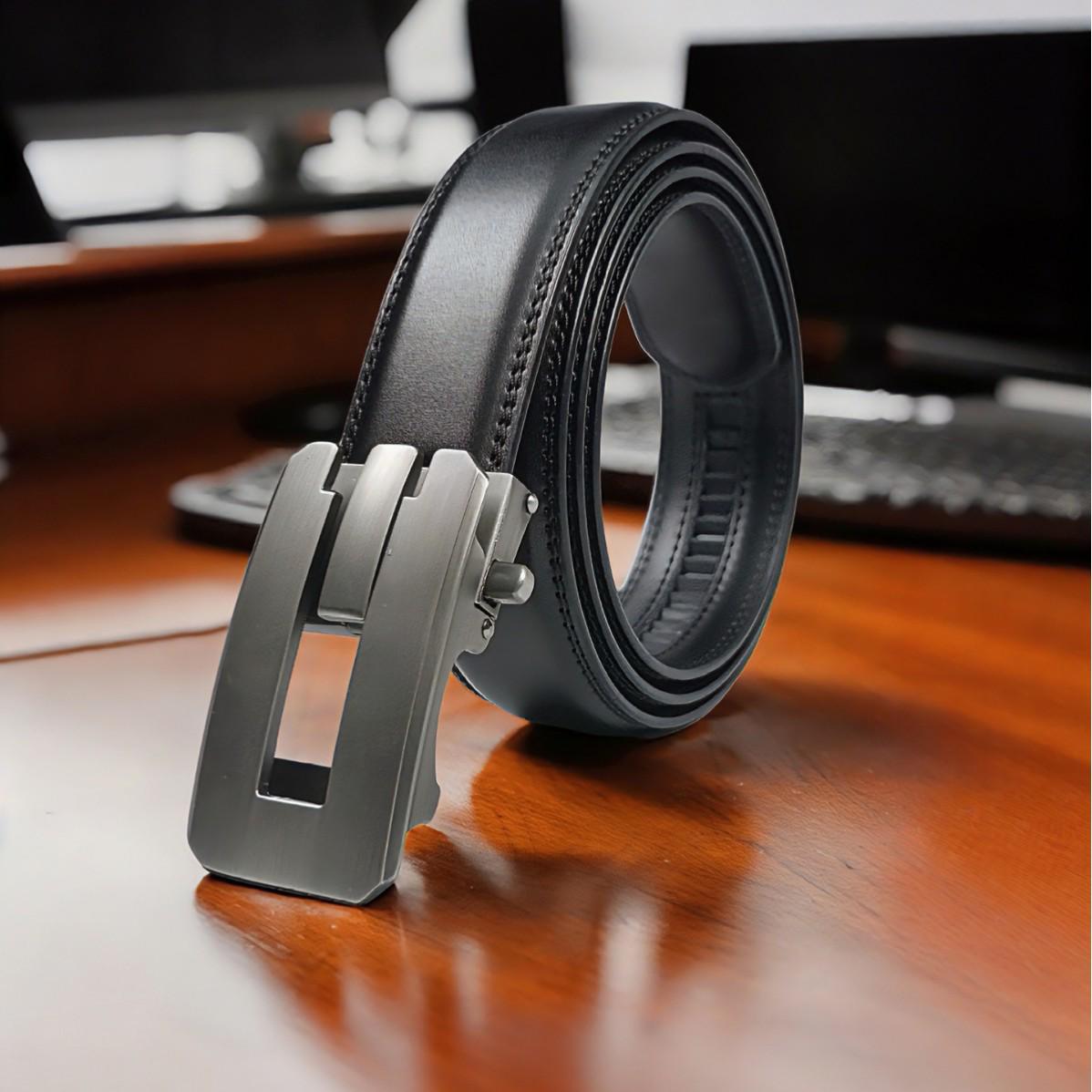 Men s Automatic Two-Layer Leather Belt with New Alloy Buckle 120 cm