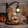 Year-round Gothic Accent Halloween Witch Lantern, Resin Tabletop Decor with Warm Glow, Spooky Centerpiece Dark Themed Room Light for Shelf Desk Party,