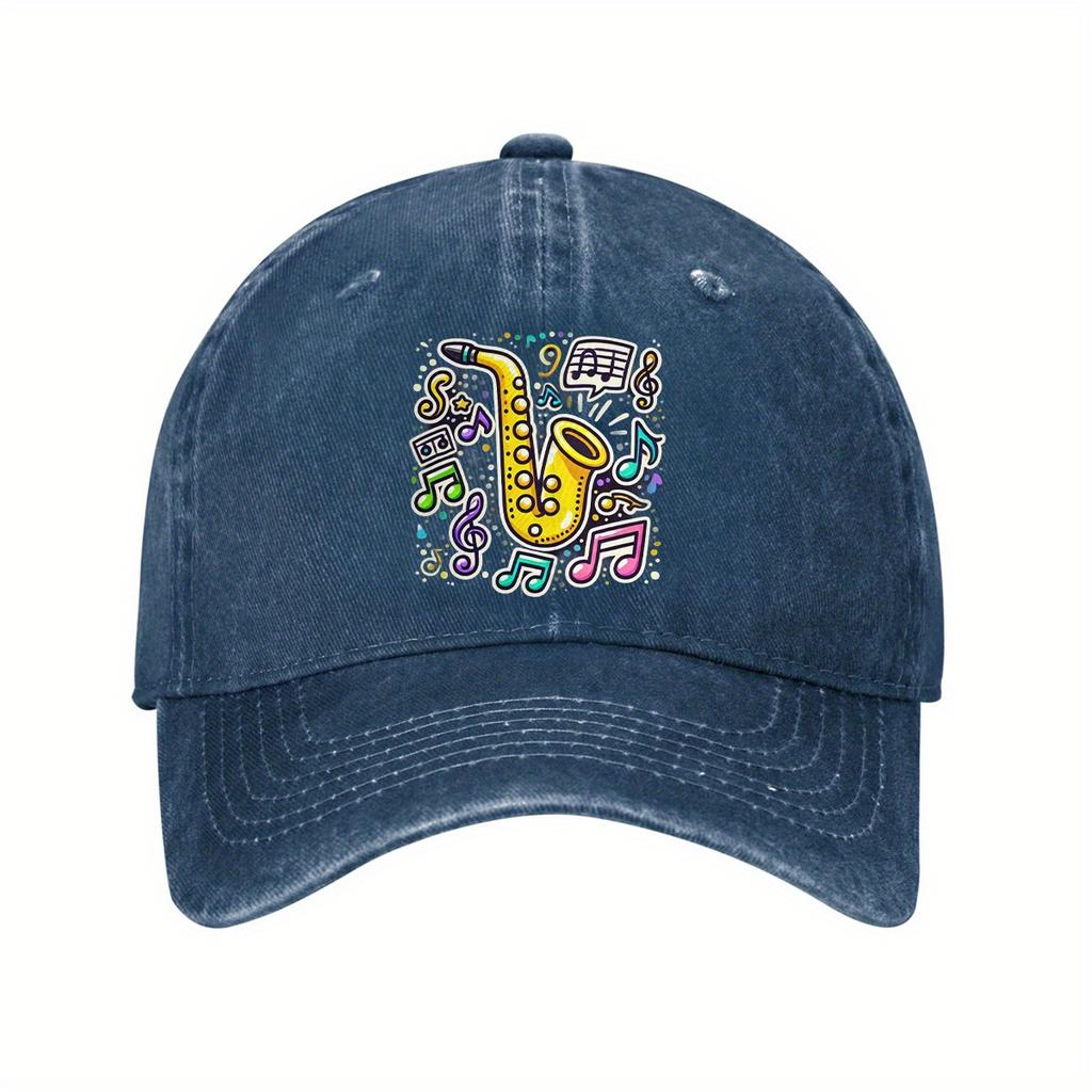Colorful Saxophone Music Notes Baseball Cap Adjustable Cotton Casual Style Music Lover Gift Cap