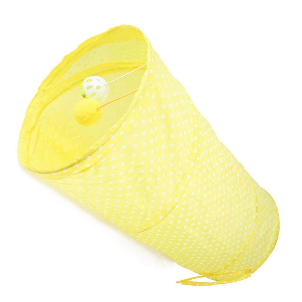 SCSYV Cat Tunnel Toy Collapsible Interactive Safe Dot Pattern Hideout Kitten Tube Toy for Puppy Yellow