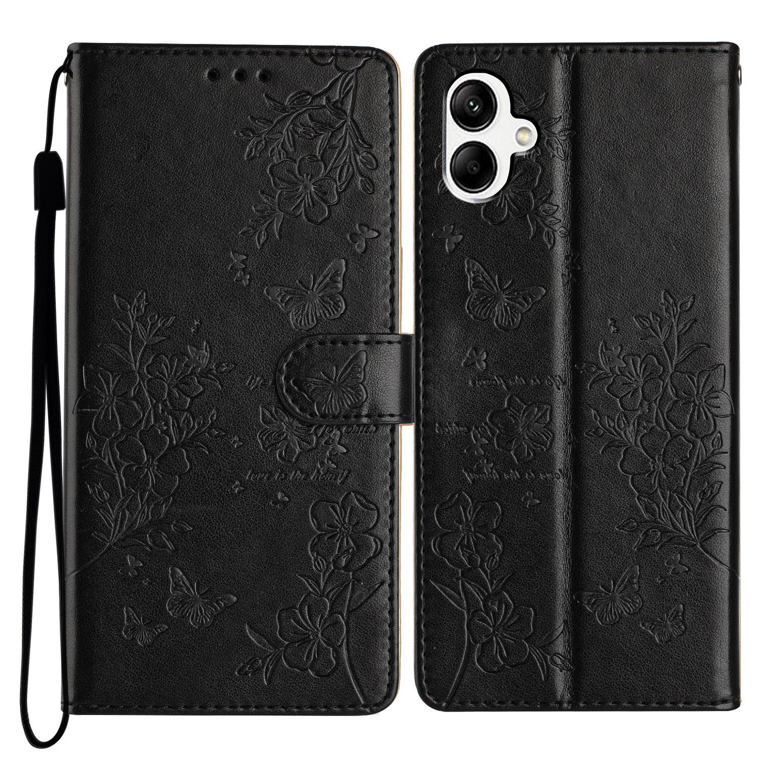 

For Samsung Galaxy A05 4G Wallet Phone Case Butterfly Floral Imprint Leather Flip Cover D