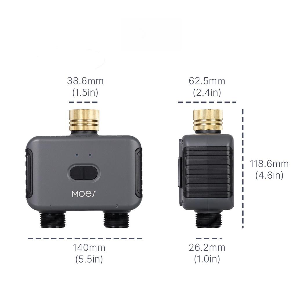 Bluetooth Smart 2 Outlet Water Timer G3/4 Inch Thread EU Standard Tuya APP Remote Irrigation Valve Rain Delay Garden Water Controller