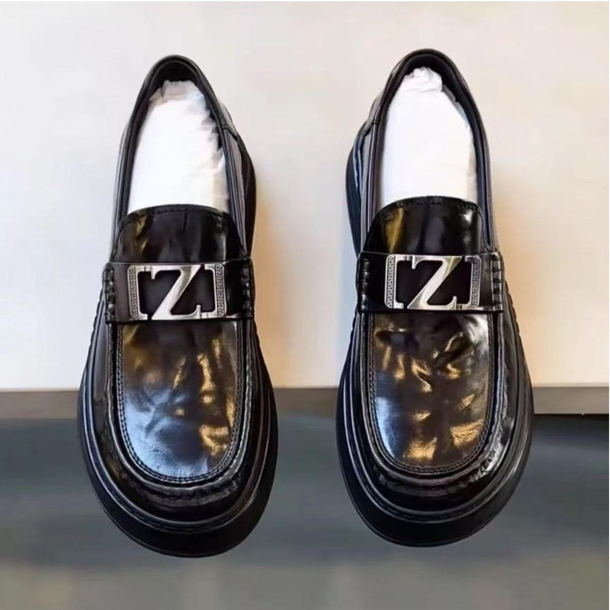 

European Station Spring Leather Round Head One Pedal Platform Loafers Business Casual Doudou Shoes Men s Versatile and Comfortable 44