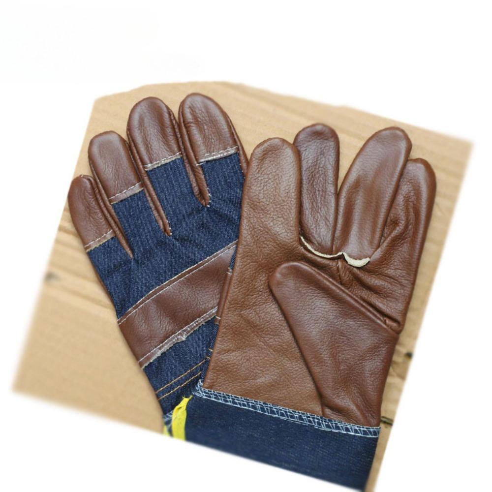 Denim Furniture Leather Welding Gloves, Short Half Leather, Flower Skin Labor Insurance Gloves Metallurgy