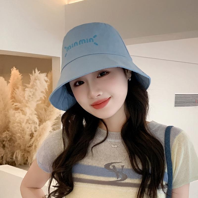 

Letter embroidered bucket hat women s summer wide brim versatile visor student outdoor travel fashion sun hat