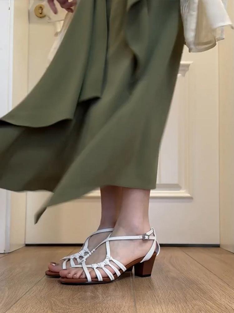 French Retro Woven Sandals Women's Wear 2025 New Heel Thick Heel Open-toed High-heeled Roman Shoes