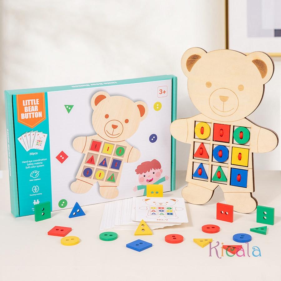 Wooden Lacing Bear Toy with pattern cards Learning Sewing Toy Shape Color Sorting Montessori math toy Match toddler game  Gifts