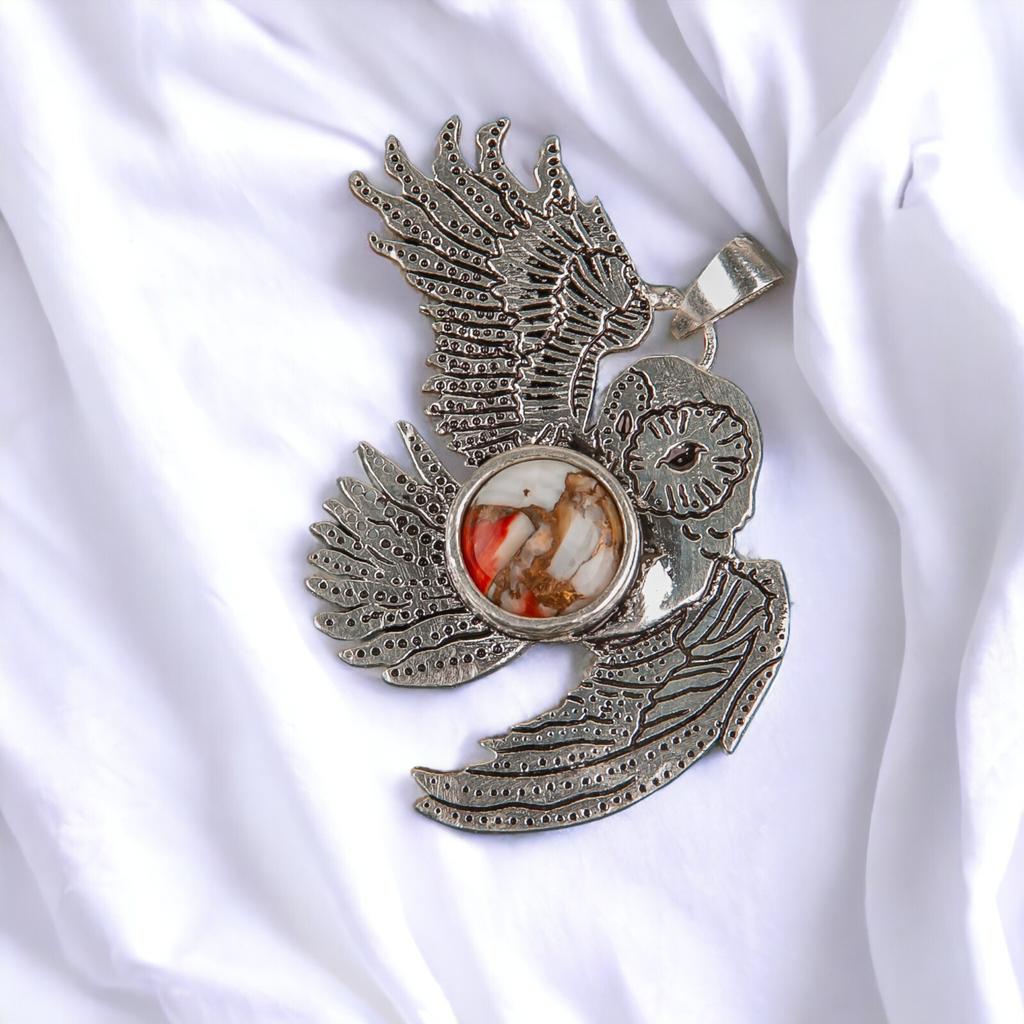 925 Sterling Silver Multi Gemstone Owl Designer Good Luck Jewelry Pendant 1.3" CP-16