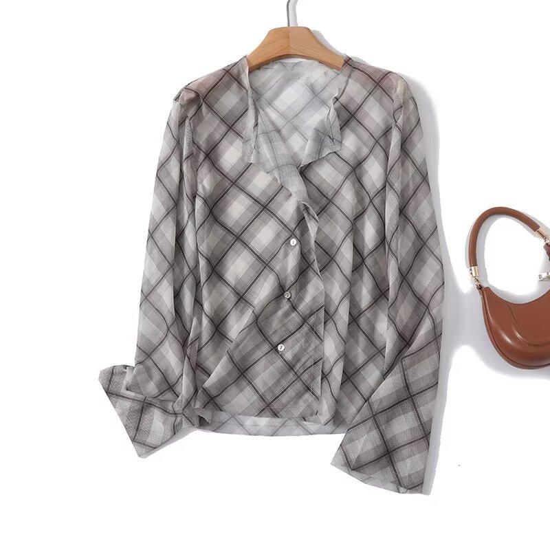 

Женская полупрозрачная клетчатая рубашка с длинным рукавом BM&MD&ZA - Весенне-летняя мода Large