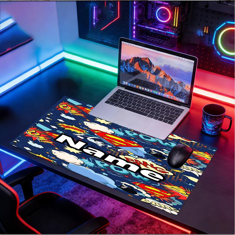 Custom Name Personalized Superman Pattern Mousepad, Laptop PC Desk Mat, Decorative Desk Mat for Home Keyboard Pad Gift