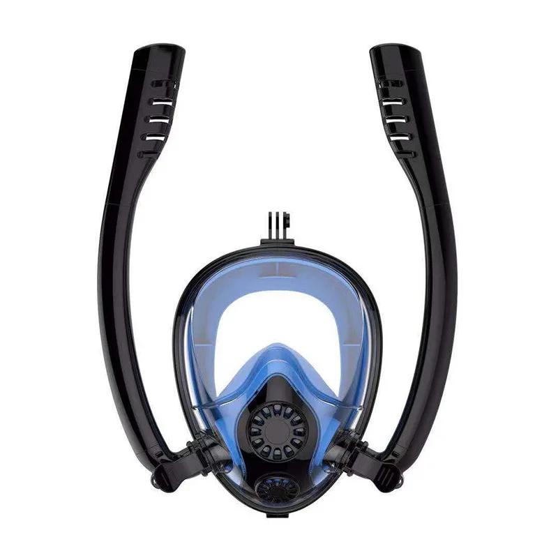 Doppelrohr-Schnorchelmaske Silikon Voll-Trocken Tauchmaske Erwachsene Schwimmmaske Taucherbrille Eigenständiges Unterwasseratemgerät